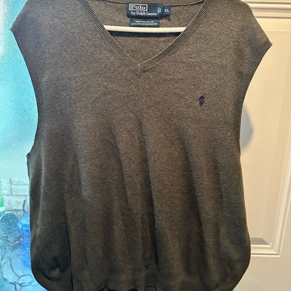 Polo Ralph Lauren Gray 100% Pima Cotton V-Neck Sweater Vest Size XL
